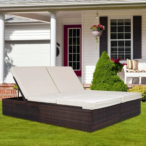 "2-person lounger polyrotan brown - cream 193 x 116 x 33cm image"