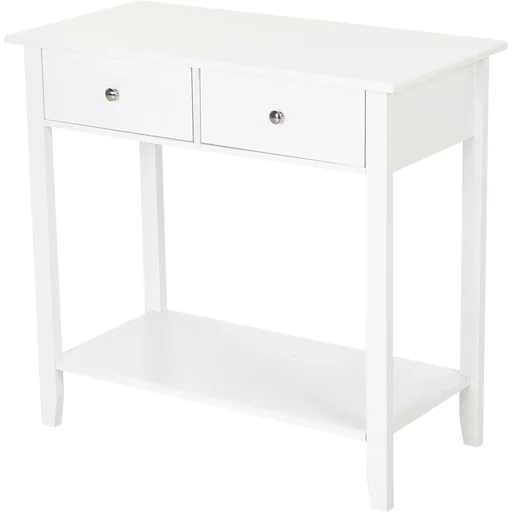 "Side table with 2 drawers, solid white wood image"