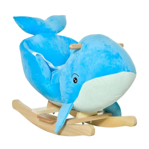 "Rocking horse with whale design sound plush rocking animal baby swing toy for 18-36 months children poplar wood blue 6 image"