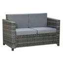Poly-Rattan Sofa with Cushions 2-Seater Garden Lounge Sofa Metal Polyester Grey 130 x 70 x 80 cm
