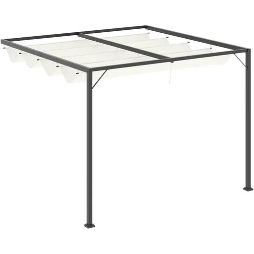 "Pergola Pavilion 3 x 3 m with fabric roof weatherproof wall mounting metal polyester cream white image"