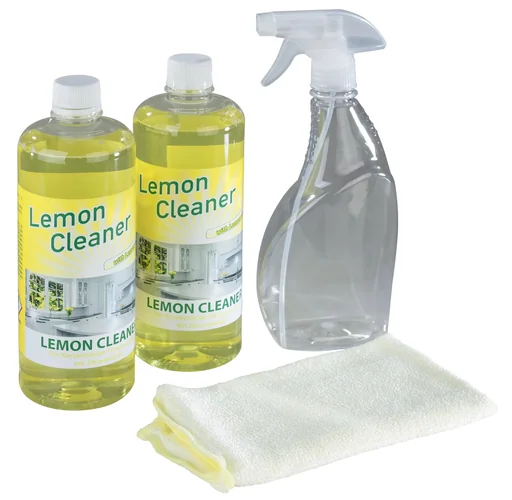 "Lemon cleaner, 2 x 750 ml, with spray bottle and microfiber cloth image"