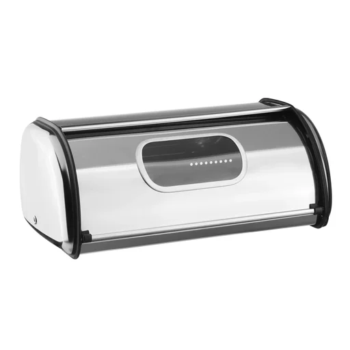 "Stainless steel bread bin with window image"