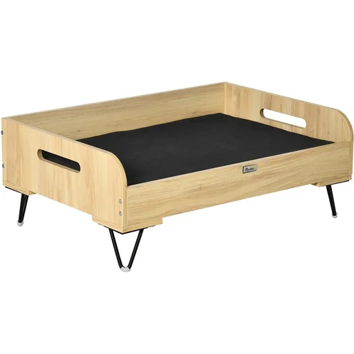 "Dog loft bed with protective edge and carrying handles, oak+black, 82 x 56 x 31.5 cm image"