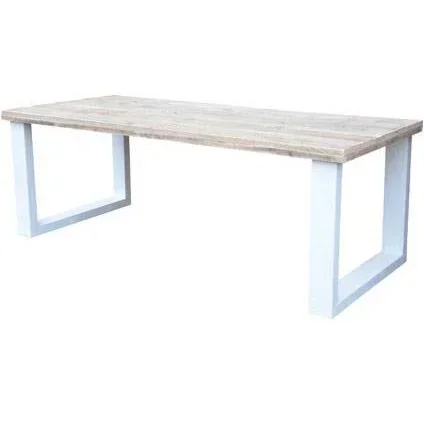 "New England scaffolding wood dining table - white image"
