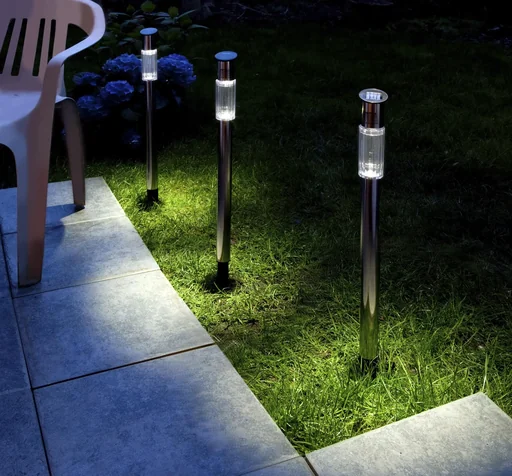 "Solar garden lamp, stainless steel, set of 3 image"