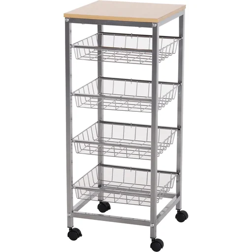 "Serving trolley, kitchen trolley, side trolley, 4-tier, white image"
