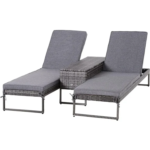 "Three-piece set sun lounger with adjustable backrest garden lounger tea table flame-retardant upholstery metal PE rattan image"