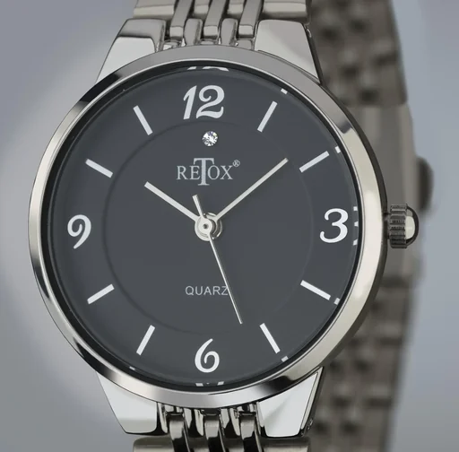 "Women's and men's watch set, black dial and Swarowski crystal on the women's watch image"