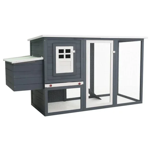 "Chicken coop with night shelter made of grey wood image"