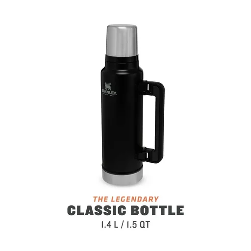 "Classic vacuum bottle 1.4 liters with handle, drinking cup, matt black image"