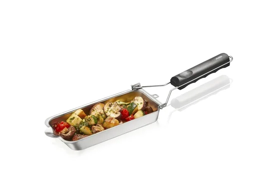 "BBQ grill pan with folding handle image"