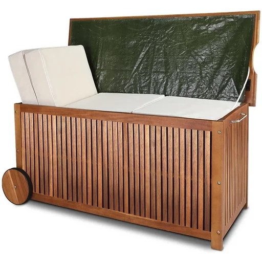 "Support box / cushion box acacia wood 117x52x58.5cm including inner sail image"