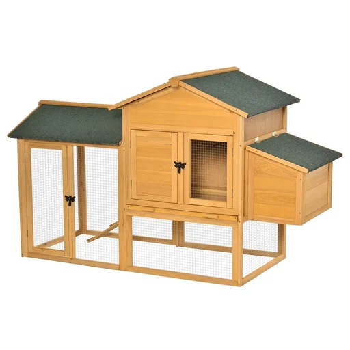 "Chicken coop chicken house with run poultry house with perch window nesting box fir wood yellow+green 168x75x103 cm image"