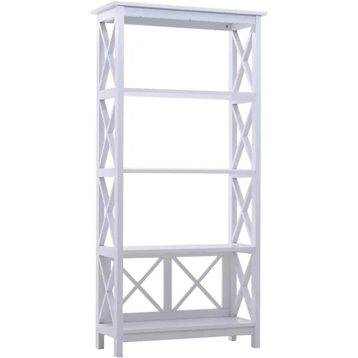 "Freestanding bookcase decorative shelf 4 compartments open MDF white 70 x 30 x 145.3 cm image"
