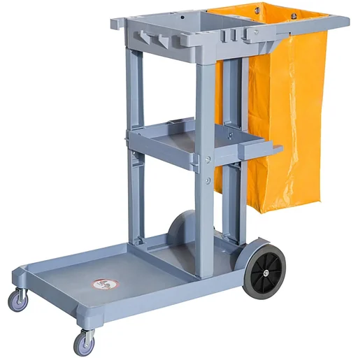"Cleaning trolley system trolley 3 shelves with waste bag gray image"