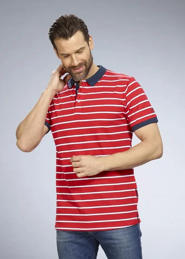 "Striped polo shirt, color red, size L image"