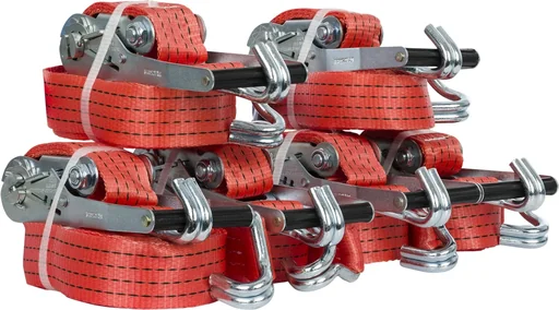 "Lashing straps with ratchet, 7-piece set, 50 mm strap width, 2000/4000 daN, fixed end 0.3 m / loose end 7.7 m long, claw hook image"