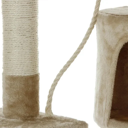 "Codoca beige cat tree with 3 viewing spots, 1 cave, 2 play balls and a rope image"