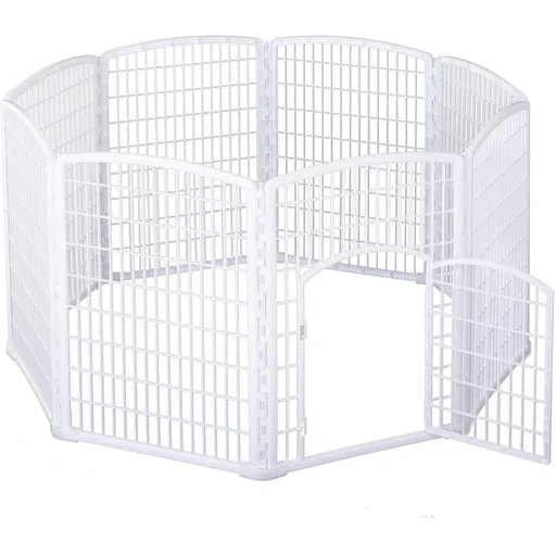 "Puppy fence free-range enclosure playpen for pets with door 6 parts hexagonal PP plastic rust-proof white Ø180 x H95 cm image"