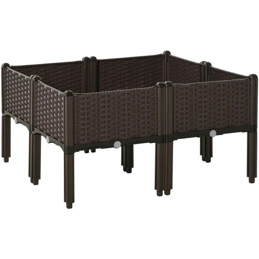 "Raised bed 4-part planter with drainage holes rattan look flower box DIY brown 40 x 40 x 44 cm image"