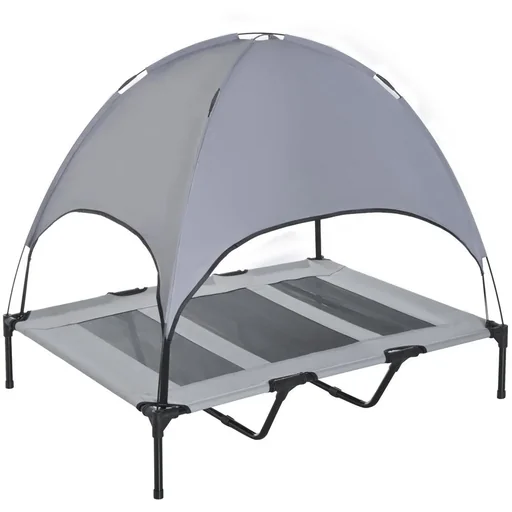 "Dog bed with canopy Raised breathable taffeta grey image"