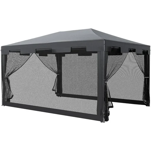 "Pavilion party tent with side walls metal PE white+dark grey+black 4 x 3 m image"