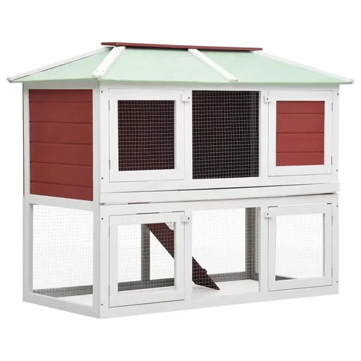 "Wooden rabbit hutch with two floors image"