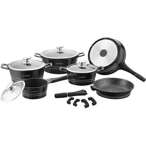 "Marbled cookware set - 14 pieces - glossy black image"