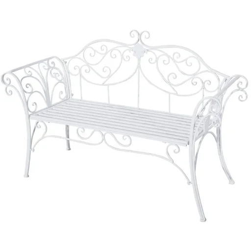 "Garden bench metal 2 seater antique white image"