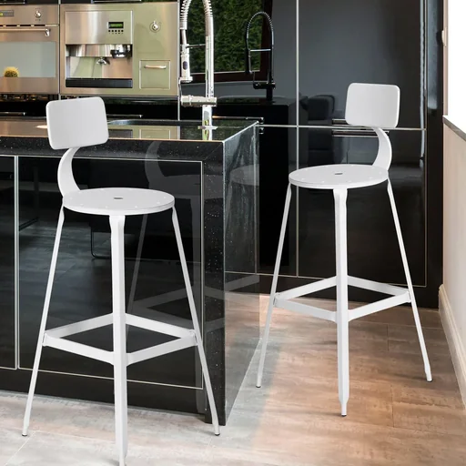 "Set of 2 bar stools, bistro chairs, kitchen stools, metal stools with anti-slip pads and backrest image"