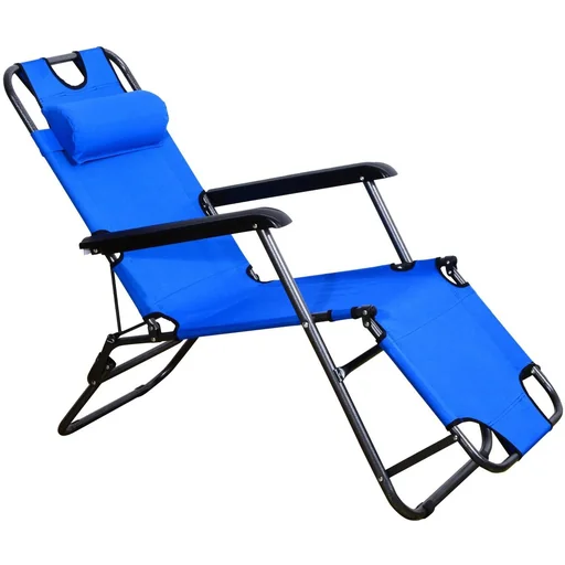 "Sun lounger, beach lounger, garden lounger, folding lounger with cushion, beach metal + Oxford fabric, blue, 118 x 60 x 80 cm image"