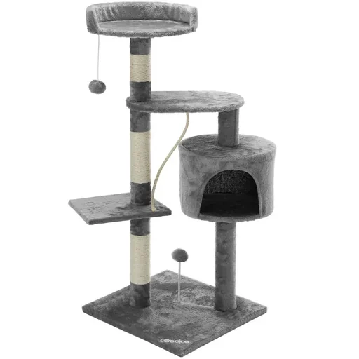 "Cadoca scratching post with 3 viewing areas, 1 cave, 2 play balls and a rope. image"