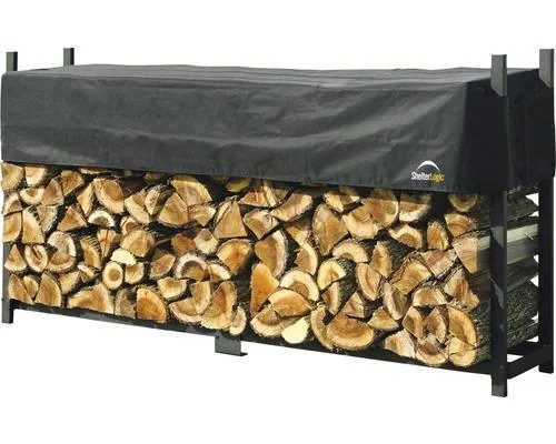 Brandhoutrek 2.000 kg zwart, 238×36 cm – XXL stalen rek met verstelbare afdekking, weerbestendig