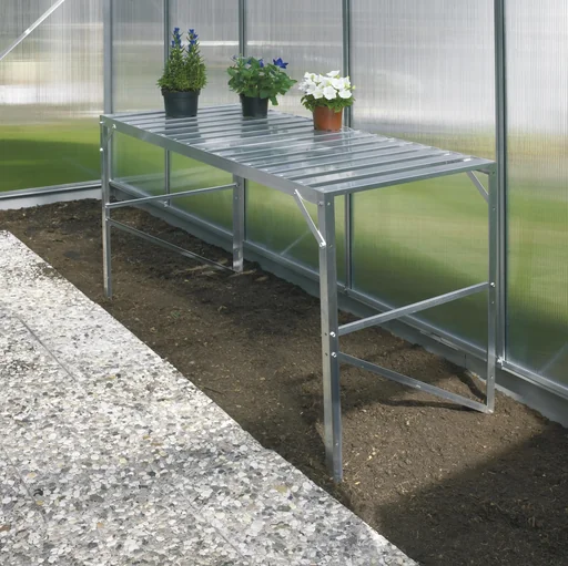 "Aluminum table, color 1 shelf, color 121 x 54 x 76 cm, color aluminum image"