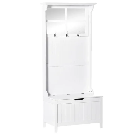 "Modern coat rack with bench, mirror, coat hanger with 3 hooks, storage cabinet for hallway, bedroom, living room image"