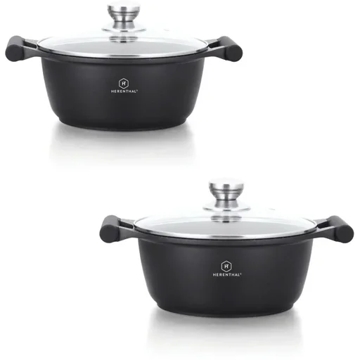 "Herenthal 2-piece cookware set - Sauté pan - 24cm, 26cm - Marble coating - with glass lid image"