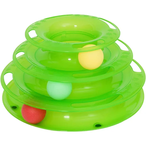 "Cat Play Tower Toy Ball Track Spinning Top with 3 Balls 3 Levels Green image"