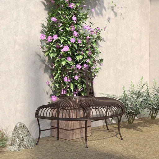 "Metal tree bench semicircular garden bench park seat for Ø37cm tree trunks 135 x 70 x 85 cm image"