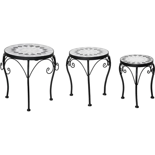 "Metal plant tables with ceramic top retro look heights 27, 31, 35 cm image"
