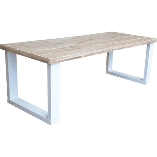 "New England scaffolding wood dining table - white image"