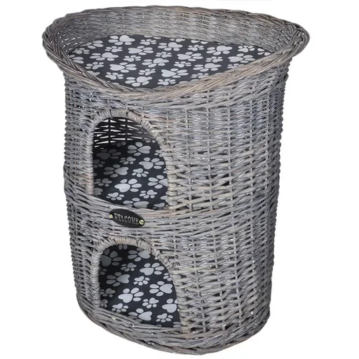 "Cat bed/house/scratching post with 2 levels and cushion willow image"