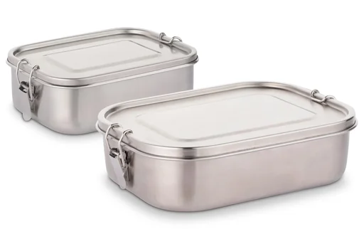 "Stainless steel lunch box with seal and divider image"