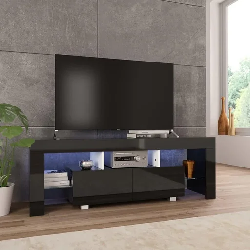 "TV cabinet with LED lamp 130x35x45 cm high-gloss black image"
