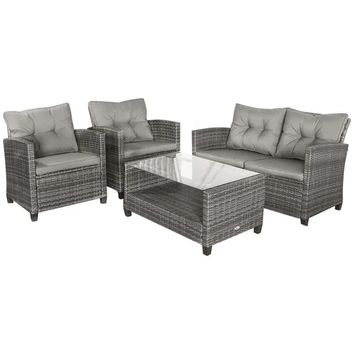 "Polyrattan seating set 4 pcs. seating group garden set sofa set garden furniture set lounge metal luxury gray image"