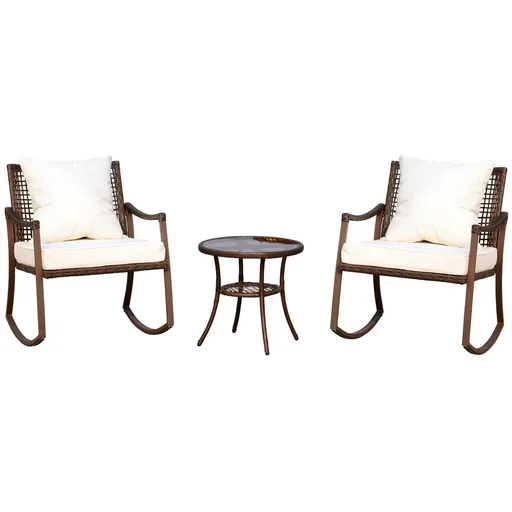 "Garden furniture rocking chair set 7 pcs, rattan brown image"