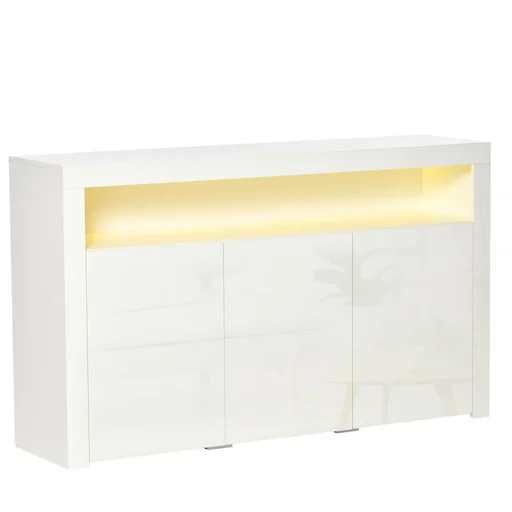 "Sideboard high gloss storage cupboard kitchen cabinet with LED light and glass shelf for entrance dining area living room material image"