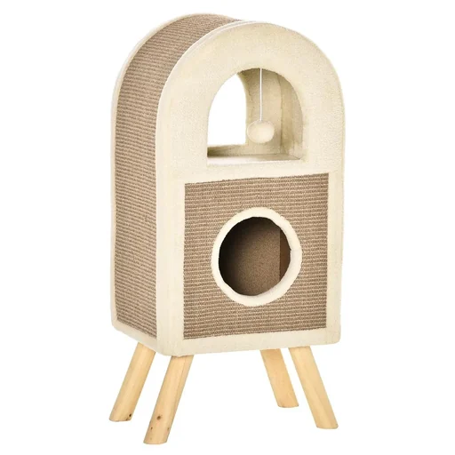 "Cat tree cat cave with scratching board play balls cat bed scratching mat multi-level chipboard plush sisal coffee 40 x 3 image"