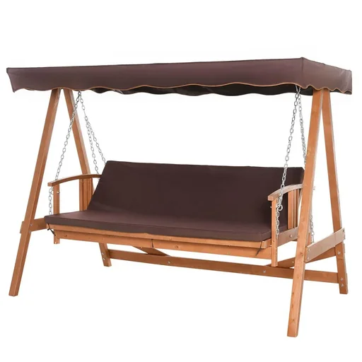 "Hollywood swing with sunroof Real wood garden swing Swing bench Swing with reclining function made of fir wood for 3 P image"