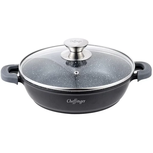 "Cheffinger Casserole Dish / Low Pan / Serving Pot - Marble Coating - with Removable Silicone Handles - SS - 28cm image"